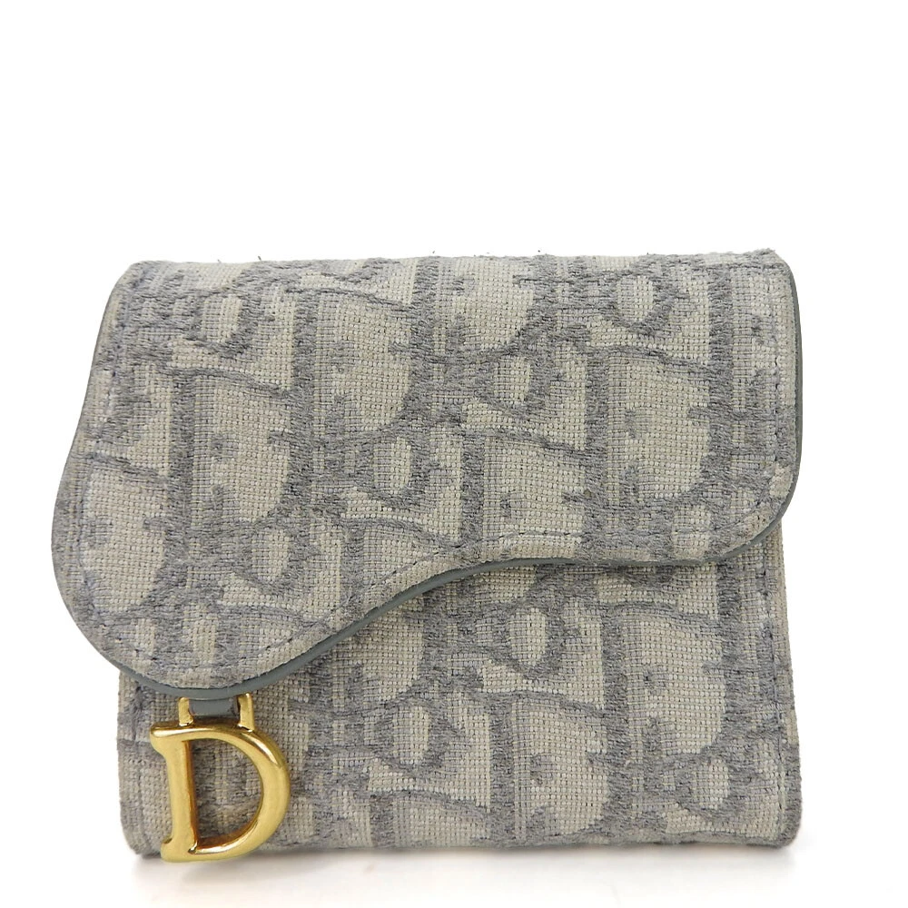 OCCASION Christian Dior Portefeuille Tri Fold Trotter Toile/Cuir Gris Gris Compact