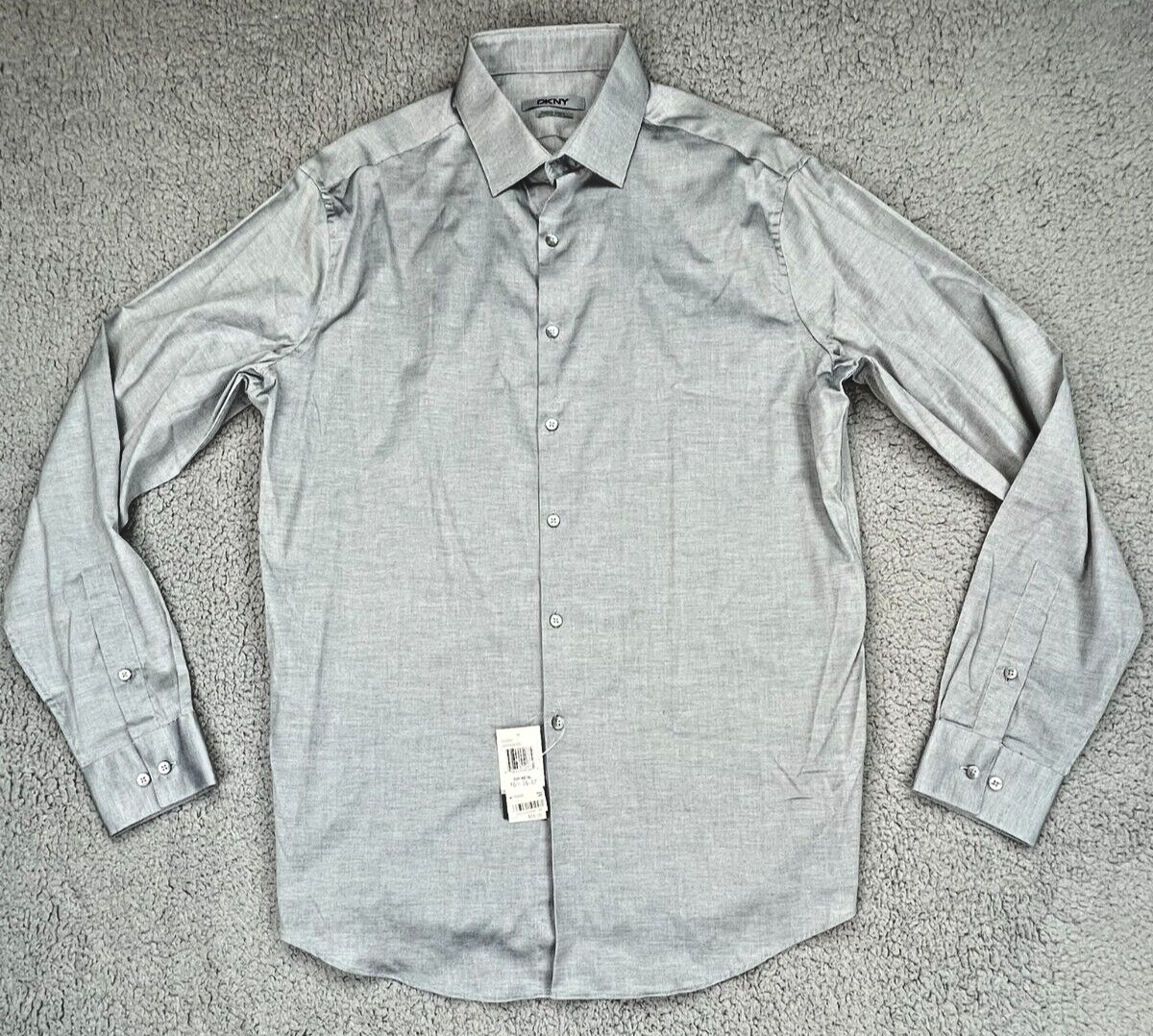 DKNY Shirt Mens 36-37 Gray Gun Metal Button Up Long Sleeve