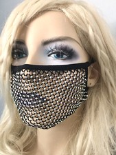 Ab Rhinestone Crystal face mask Mesh Fishnet black Breathable stretch Adjustable