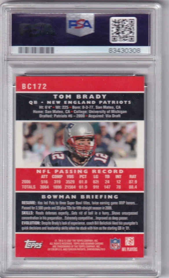2007 Bowman Chrome #BC172 Tom Brady Graded PSA 9 MINT - Image 2 of 2