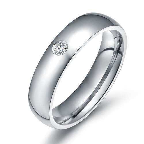 5mm Silver/Gold AAA Cz Band Women's Stainless Steel Wedding Ring Size 5/6/7/8/9 - Picture 2 of 6