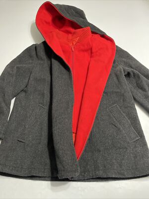 Authentic Mackintosh Vest Coat Hoodie 100% Wool Drk Gray and Red 46'' Chest Sz L
