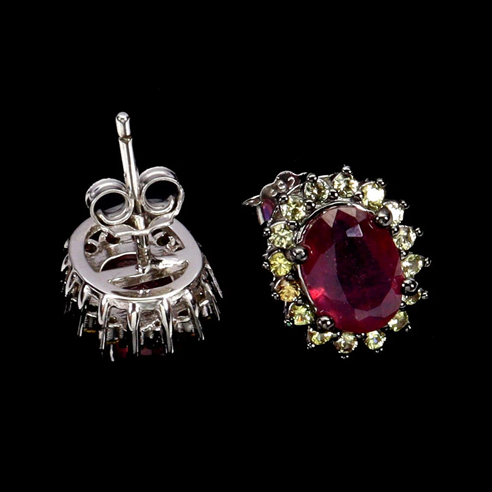 925 Sterling Silver Earrings Oval Ruby 8x6mm Sapphire Natural Gemstone Jewelry - Image 3 of 4