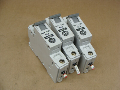 LOT OF 3 ALLEN BRADLEY SINGLE POLE CIRCUIT BREAKERS 1492-CB1 G100 10A