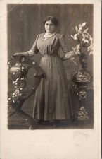 Edwardian Lady Beautiful Flower Vases Urns Studio Photo Postcard A23