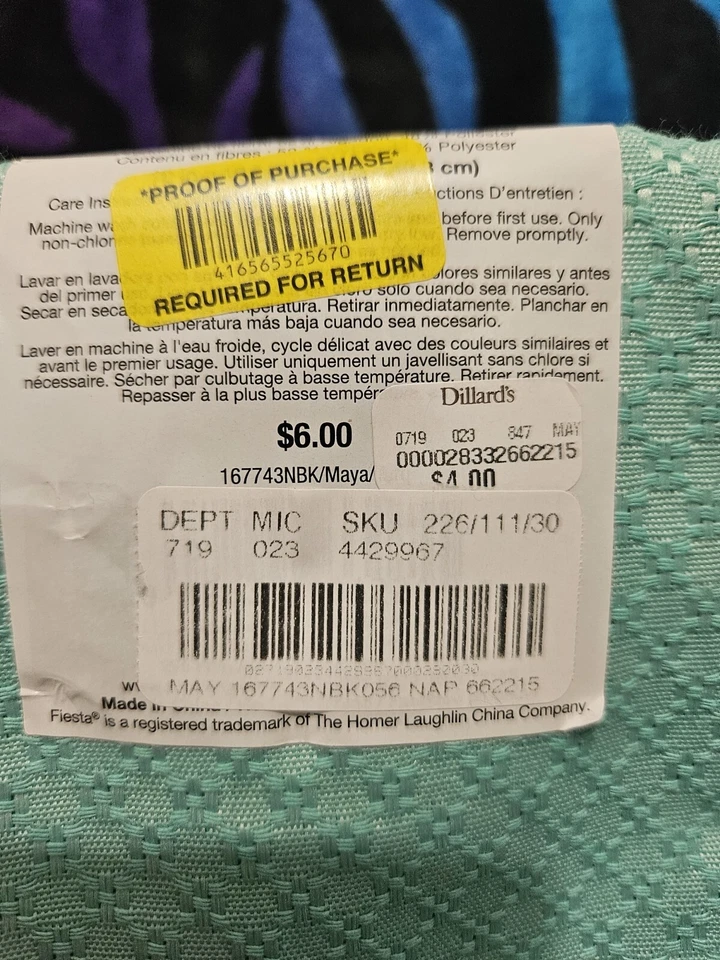 FIESTA, AQUA NUEVO ALGODÓN BL SATINADO ESTAMPADO CUADRADO SERVILLETAS 19 X 19 JUEGO DE 6 Foto 4 de 4