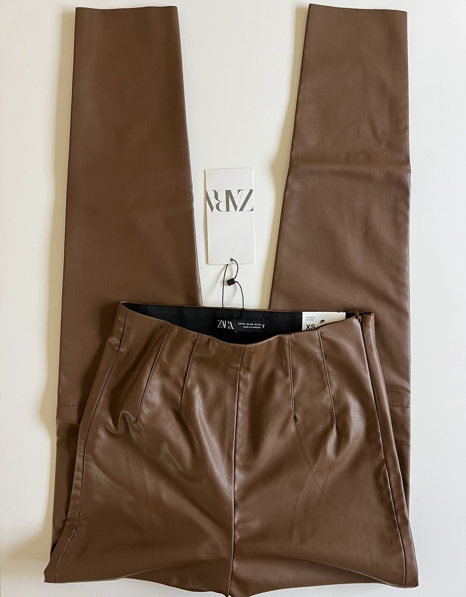 Zara BROWN FAUX LEATHER LEGGINGS Size XS 8372/236 | eBay