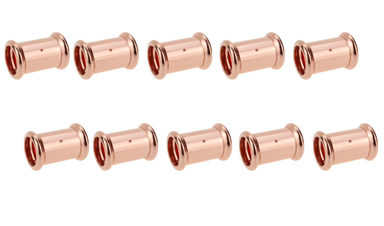 Pack of 10x COPPER PRESS FIT 22mm Straight Couplers M-Profile - WRAS Approved
