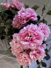 Pink Carnation Flowers - 19" Faux Floral Spray Bouquet - 9 Heads Vintage