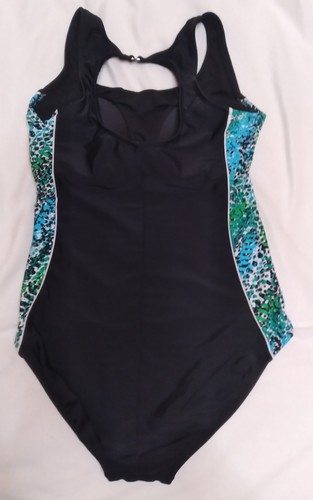 Women’s Catalina One Piece Swimsuit Size 12 Jet Black W/blue,green,white Insets - Picture 2 of 8