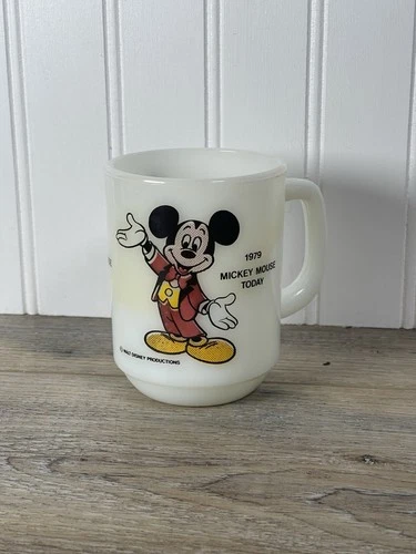 Vintage Mickey Mouse 1980 Coffee Cup Anchor Hocking Milk Glass Pepsi Walt Disney