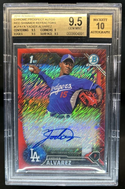 2016 Bowman Chrome Yadier Alvarez Auto 1st Red Shimmer #/10 Dodgers BGS 9,5/10