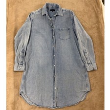 Quince Distressed Denim Shirt Dress Womens M Blue Button Up Chambray L/S Casual