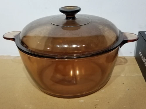 Vtg Visions Corning Ware Pyrex Amber 4.5L 5qt Glass Dutch Oven Stock Pot & Lid