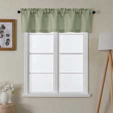 1 Piece Light Green Valances for Windows, Burlap Textured Window Kitchen Short C