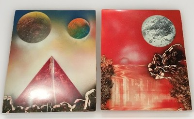 Vintage 80er 90er Space Art Sci Fi Gemälde / Air Brush auf Lichtkarte