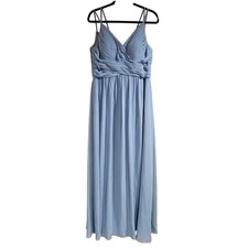 Azazie Dusty Blue Chiffon Lace Back Maxi Bridesmaid Dress A14 Formal Gown
