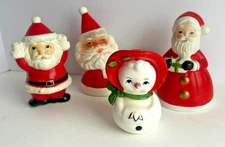 Variety Lot of 4 VTG Ceramic/Bisque Chrismas Figures S & P Shakers Bell