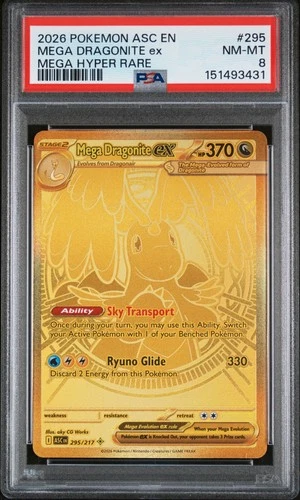 2026 POKEMON ASC EN-ASCENDED HEROES MEGA HYPER RARE #295 MEGA DRAGONITE EX PSA 8