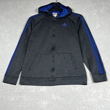 Adidas Hoodie Boys Large Gray Full Zip Sweatshirt Sleeve Logo Athletic Track