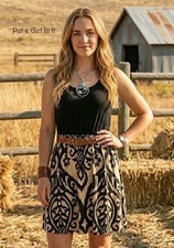 Womens BLACK TAUPE DAMASK PAISLEY BOHO TANK SLEEVELESS DRESS S M L 1X 2X 3X PLUS