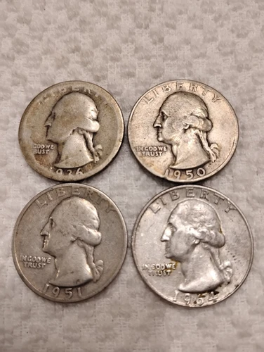 Lot of 4 Washington Quarters 90% Silver