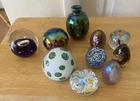 Vintage PAPERWEIGHTS + 1 VASE Lot Of 10 - Glass Eye; Mt. St. Helen; Murano +More