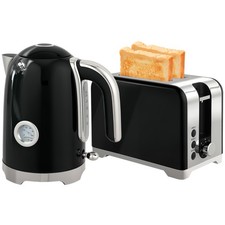 HOMCOM Kettle and Toaster Set with Temperature Gauge, Crumb Tray, Black