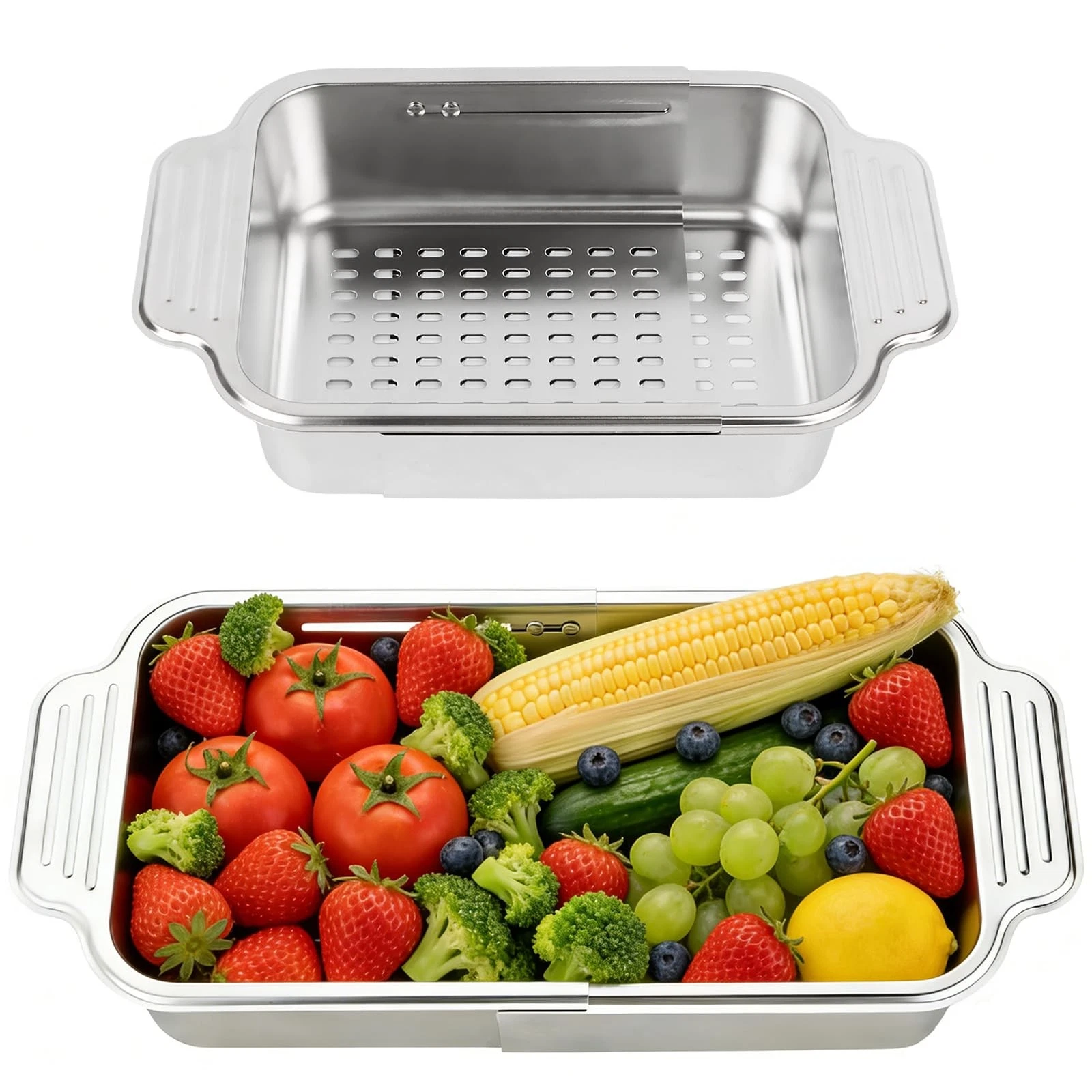 4 In 1 Collapsible Colander Strainer, 304 Stainless Steel Expandable Over the...