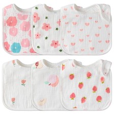 6Pcs Snap Muslin Cotton Baby Bibs Flowers Strawberry Patterns Infants Droolin...