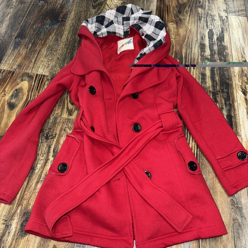 Girls Red Removal Hooded Belted Peacoat Size 13