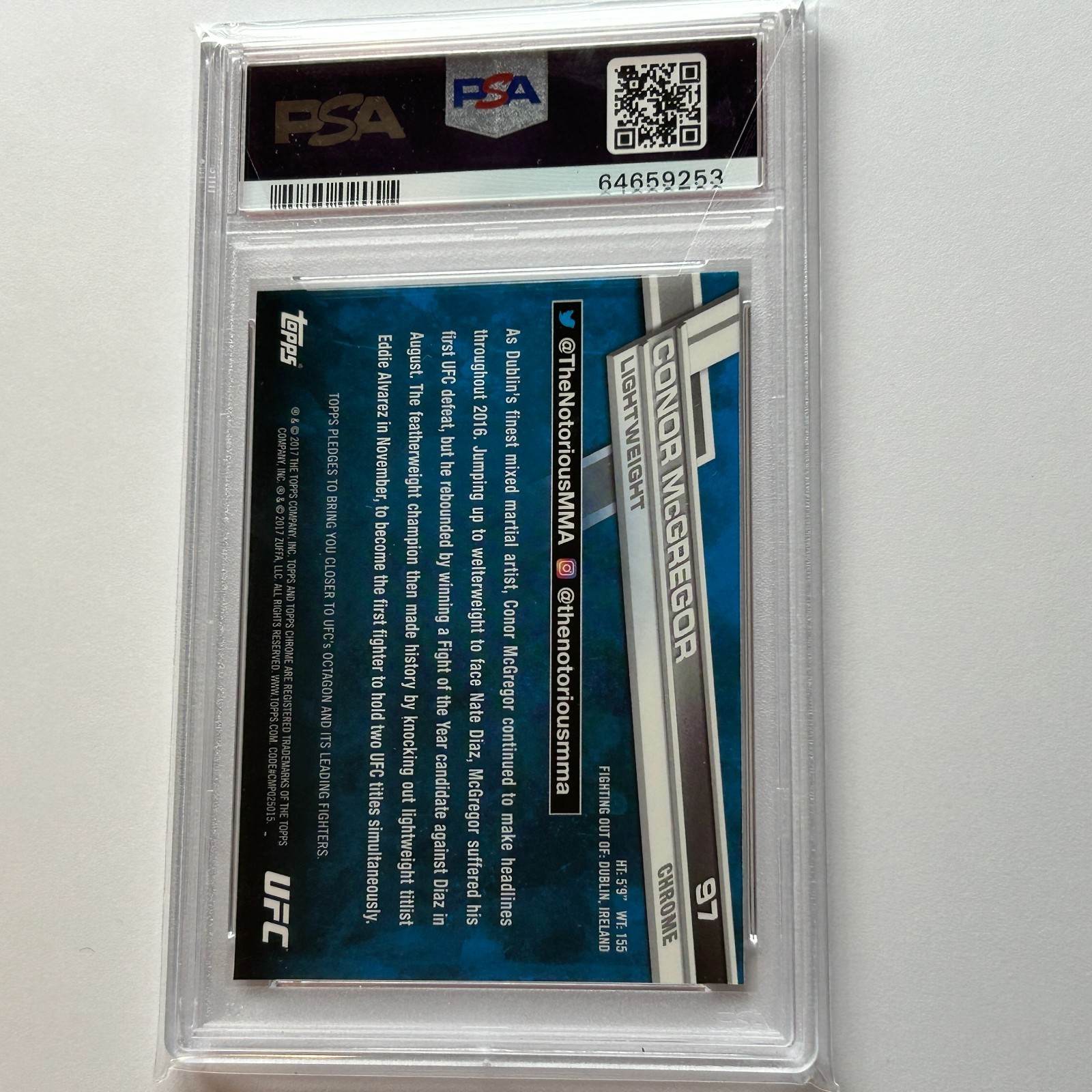Conor McGregor 2017 Topps Chrome UFC Card #97 PSA 10 GEM MINT view 2