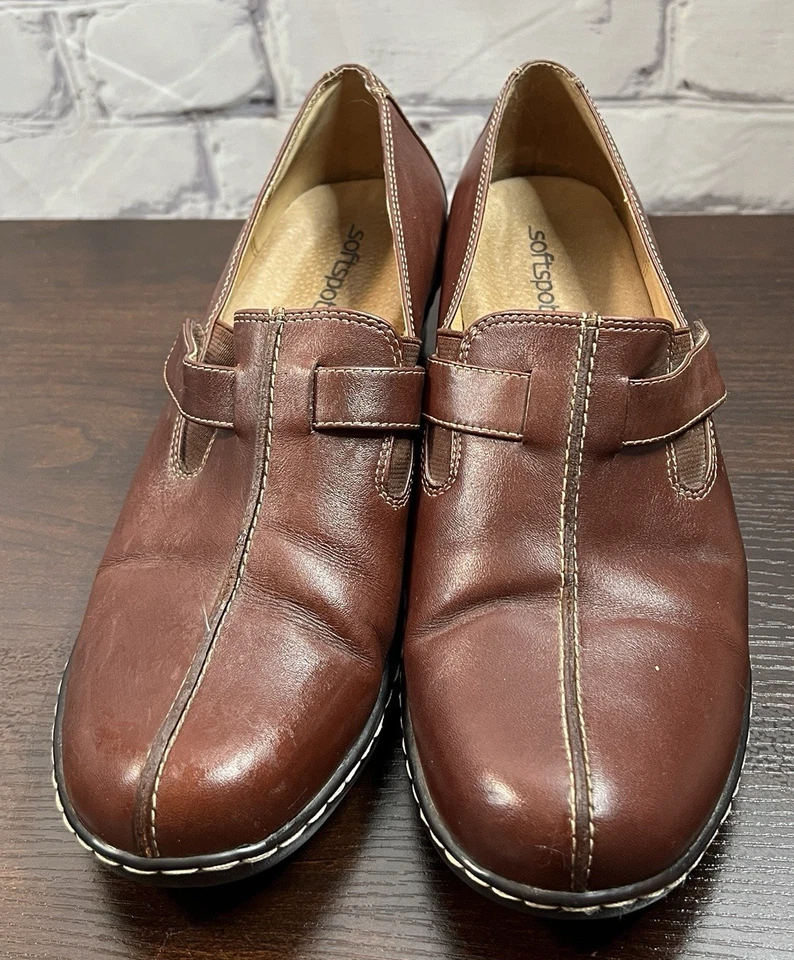 Softspots Comfort Leather Slip On Shoes Size 10M Brown Cushioned Loafers Wedge - Image 2 of 4