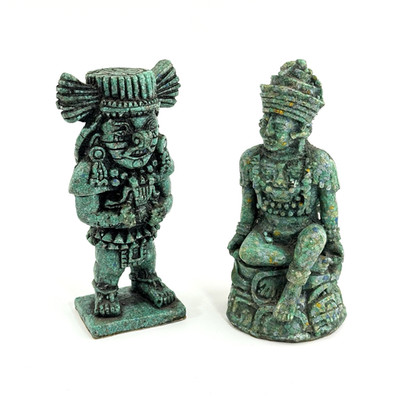 2er Set Vintage Mexiko Maya Stil Figuren | Ethno Skulpturen Steinoptik ca. 16cm