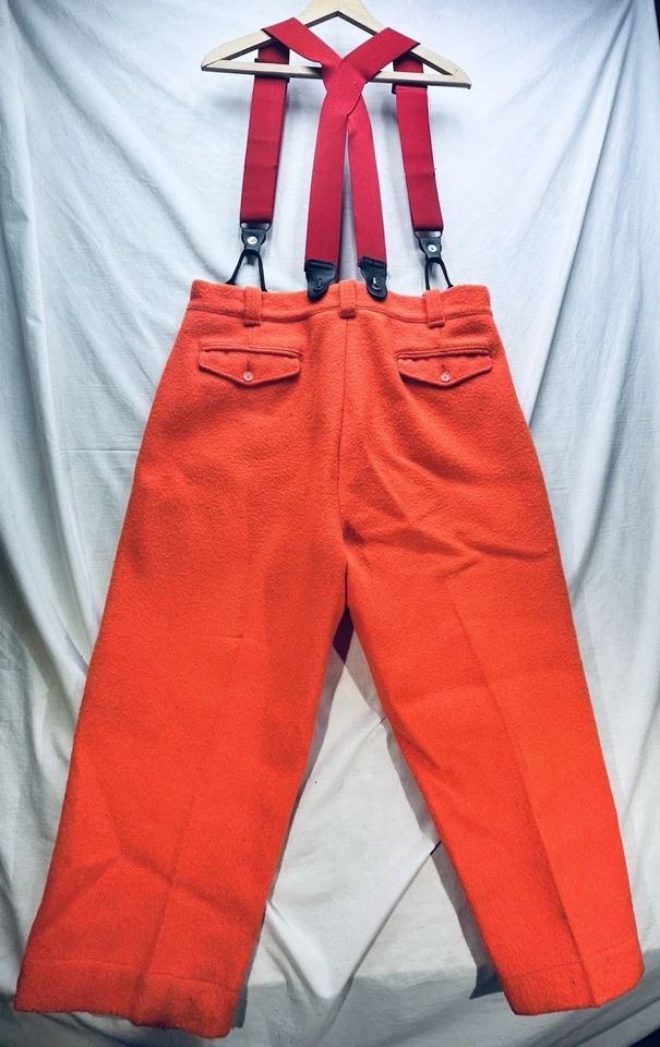 Vtg Mens Blaze Orange Fleece Hunting Pants wSuspenders 36x38 Preowned - Image 3 of 4