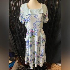 80s 90s Cottage Prairie Gingham Floral Collared Dress