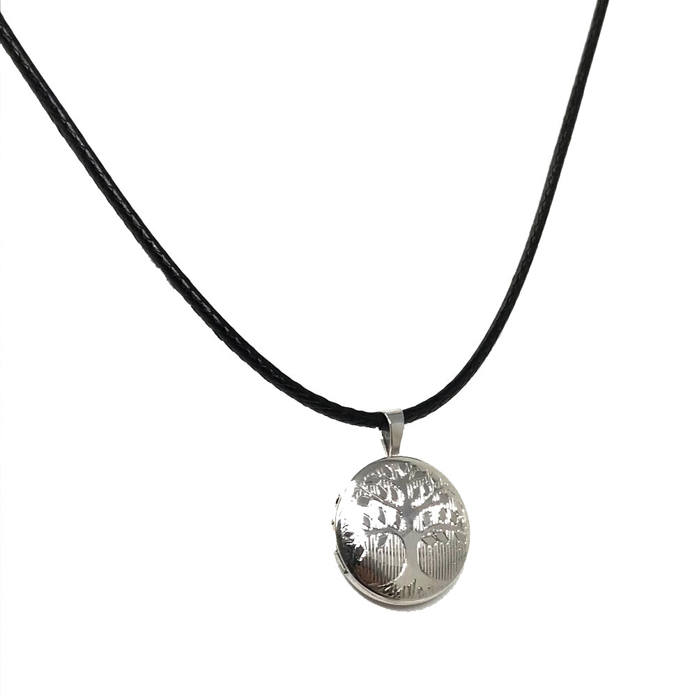 Ladies Sterling Silver Tree of Life Locket on Leatherette Cord Necklace