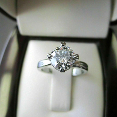 2Ct Round Brilliant Moissanite Solitaire Engagement Ring 14K White Gold Finish
