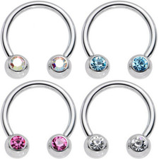 16G 3/8" FRONT FACING DOUBLE CZ GEM STEEL HORSESHOE NOSE SEPTUM NIPPLE Ear RING