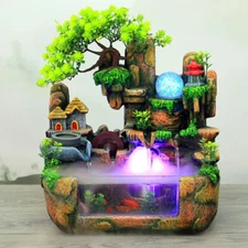 Water Fountain Tabletop Indoor Small Rock Waterfall Zen Decor with LED Light 