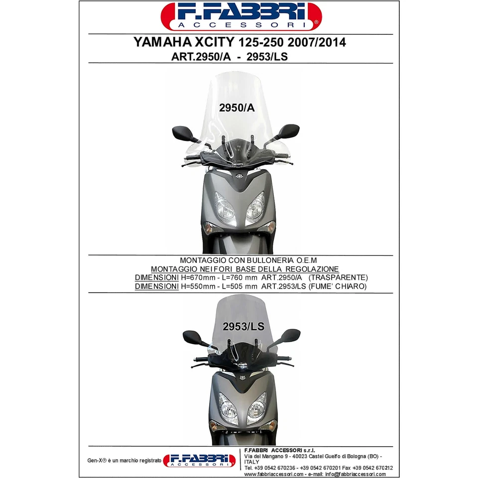 Parabrezza scooter Fabbri Fumé chiaro per Yamaha 250 X CITY 2007-2014 - Immagine 2 di 3