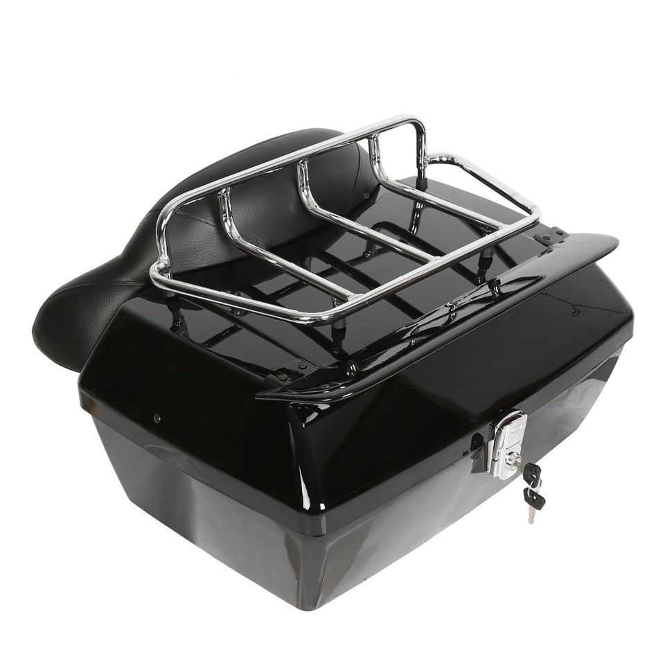 Black Motorcycle Trunk Tail Box Luggage Case top rack For Honda Harley ...