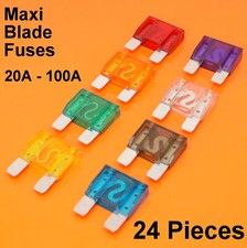 Quality 24 Piece Maxi Blade Fuse Fuses Car Van 20A 30A 40A 50A 60A 70A 80A 100A