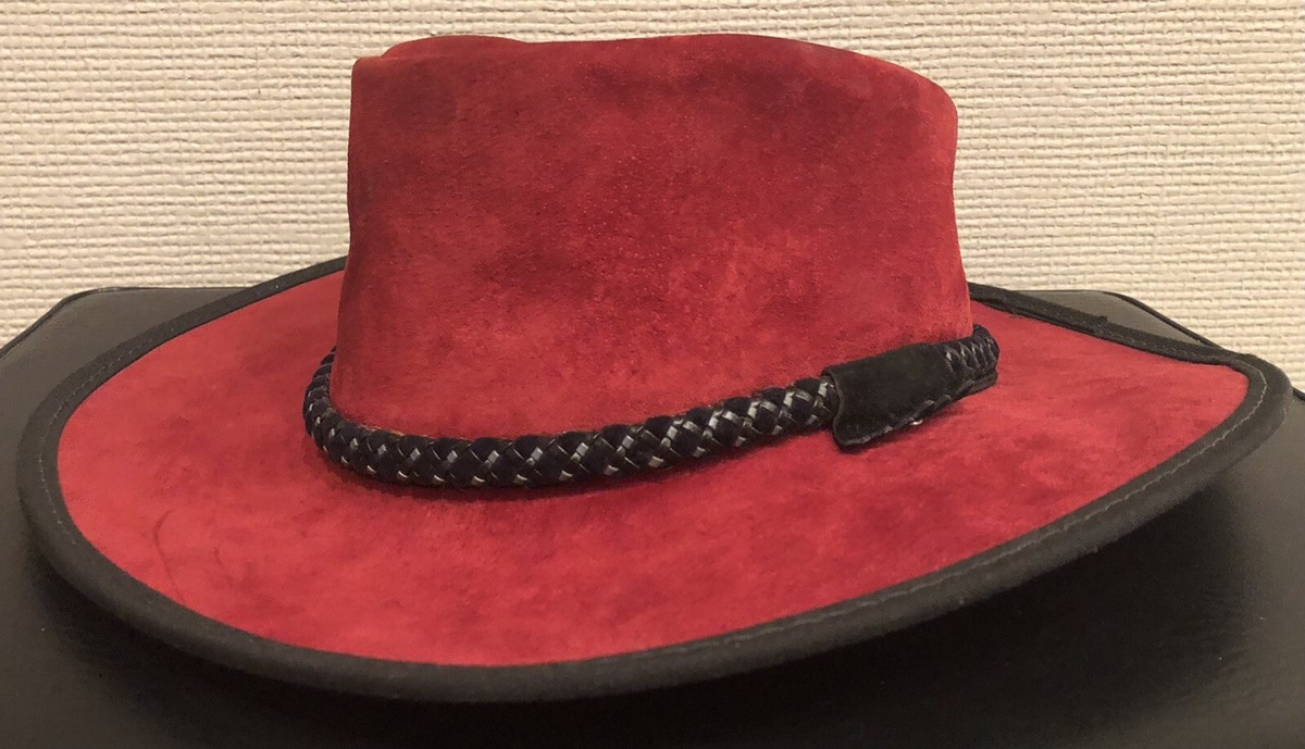 Zephyr Red & Black Suede Leather Outback Style Hat - Size M  display picture 1