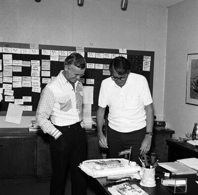 Johnny Carson director producer Fred de Cordova celebrating Fred's - Old Photo