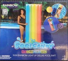 PoolCandy Illuminated 74 in Rainbow Light Up Deluxe Pool Raft Float Lounger