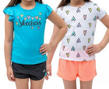 Set 4 pezzi Skechers per bambina taglia 5T/2 magliette e 2 pantaloncini/blu, bianco, nero