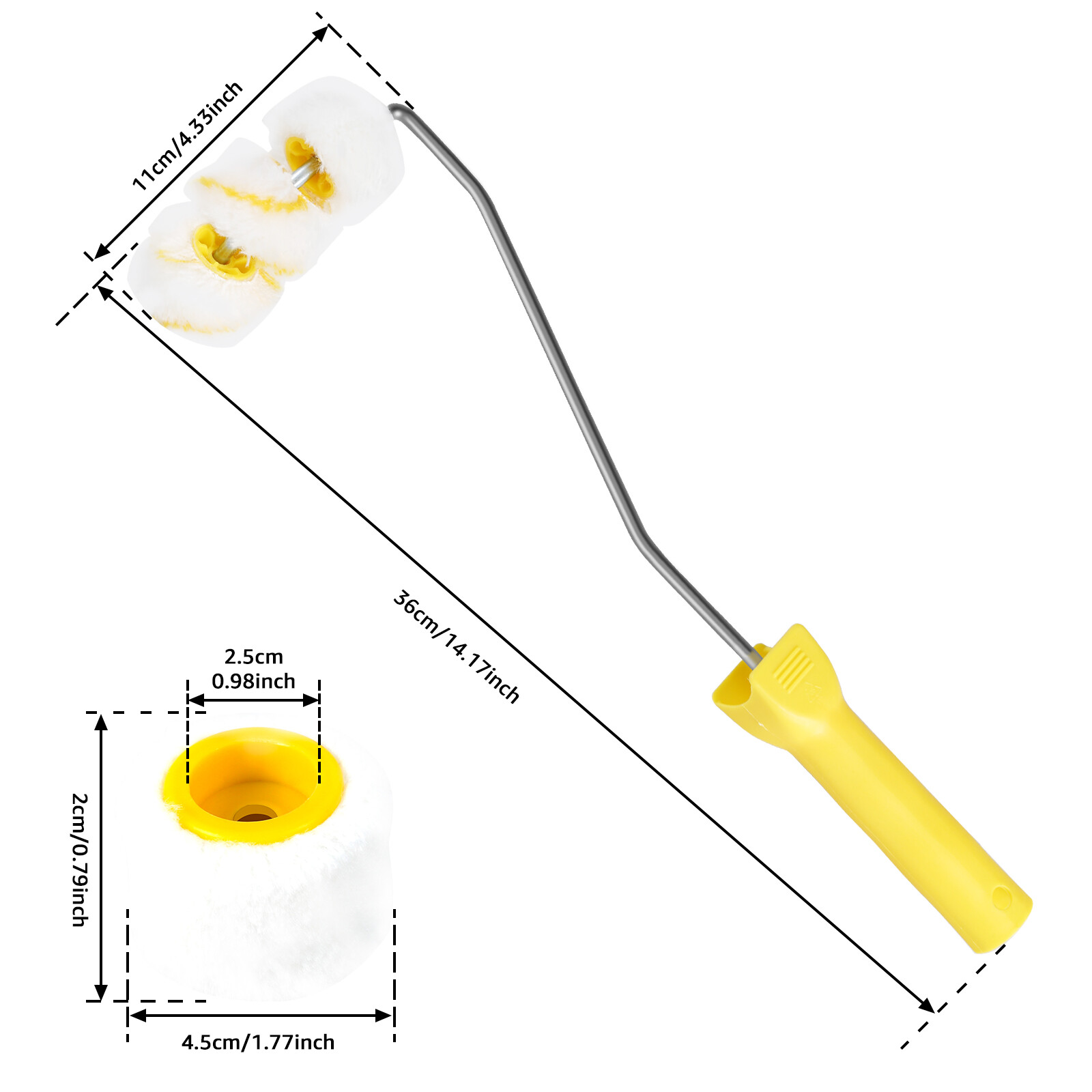 2Pcs Pipe Paint Roller with Handle kit 6 Wheels Pipe Tube Roller Brush