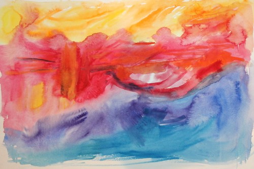 Vintage abstract impressionist wc painting landscape