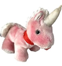 Dan Dee Collectors Choice Unicorn Plush Pink Shimmer Trim Red Bow Hearts Stuffed